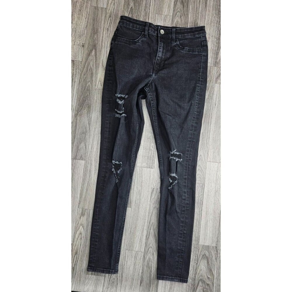(3/$35) Divided By H&M Womens Size 6 Distressed Skinny Black Grey Denim Jeans